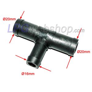 Conector en T para conexiones de agua 20x16x20mm - Plástico para manguera de agua