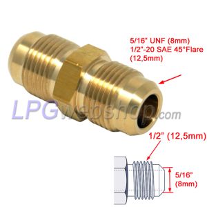 Peça de conexão Reta 5/16" UNF x 5/16" UNF para IMPCO e tubo de cobre 8mm