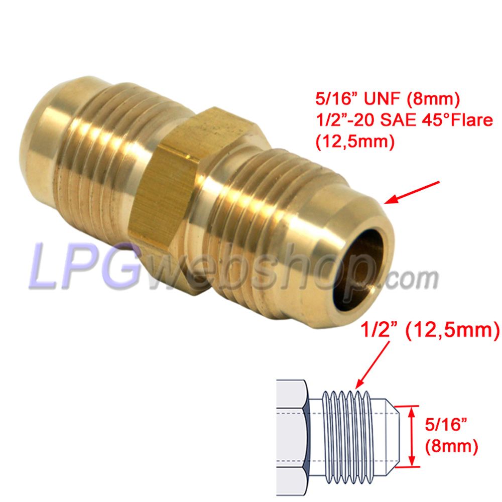 Peça de conexão Reta 5/16" UNF x 5/16" UNF para IMPCO e tubo de cobre 8mm Peça de conexão Reta 5/16" UNF x 5/16" UNF para IMPCO e tubo de cobre 8mm