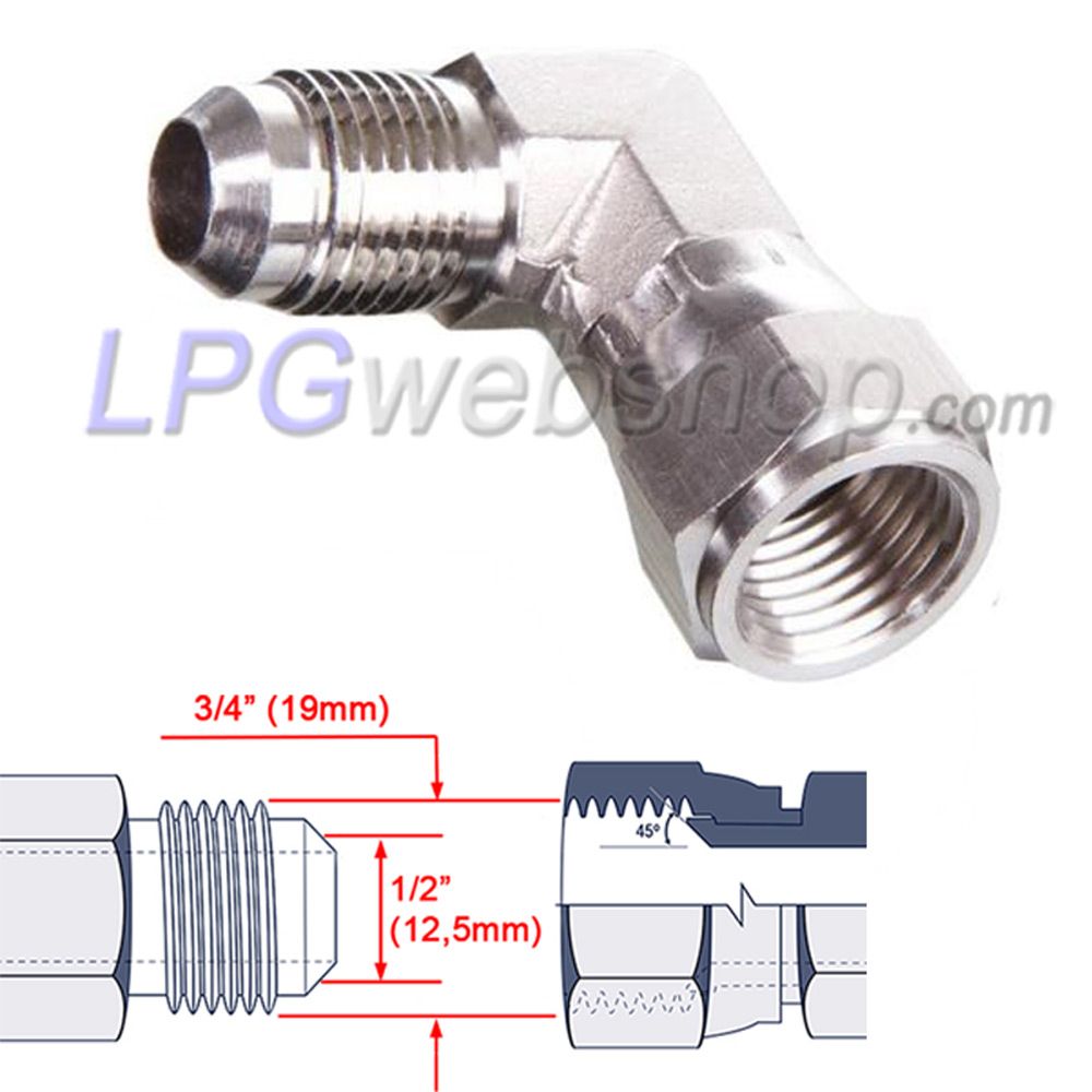 Raccord coudé 2x 1/2"UNF mâle x femelle pour tuyau de remplissage GPL - (8KTX-S) Raccord coudé 2x 1/2"UNF mâle x femelle pour tuyau de remplissage GPL - (8KTX-S)