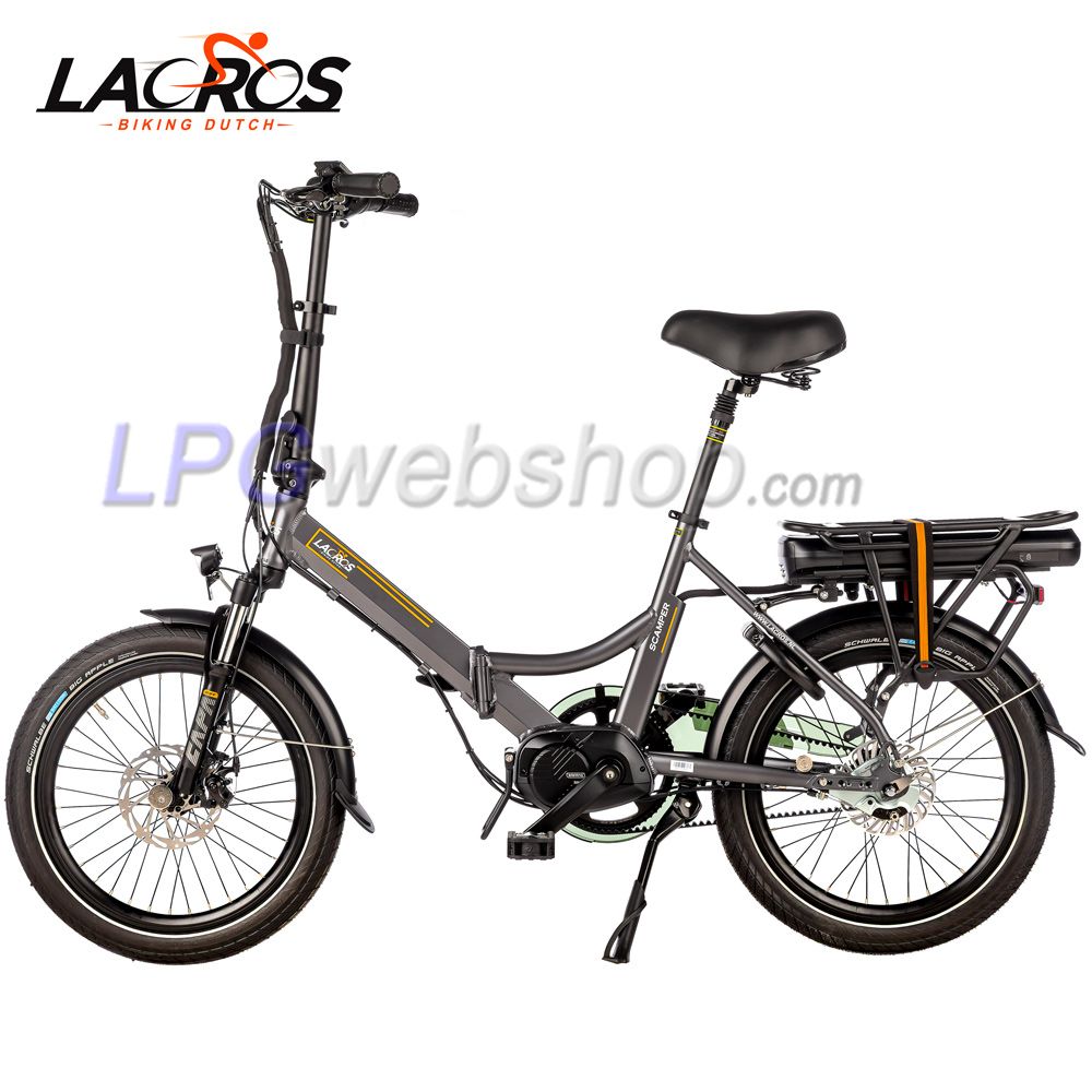Bicicleta elétrica dobrável Lacros Scamper S600 M410 com correia, Cinza Bicicleta elétrica dobrável Lacros Scamper S600 M410 com correia, Cinza