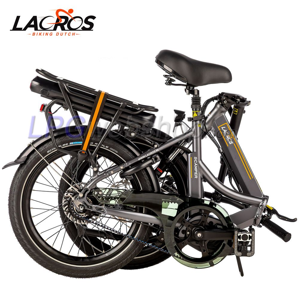 Bicicleta elétrica dobrável Lacros Scamper S600 M410 com correia, Cinza Bicicleta elétrica dobrável Lacros Scamper S600 M410 com correia, Cinza
