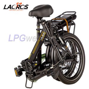Bicicleta eléctrica plegable Lacros Scamper S600 M410 con correa, Negra