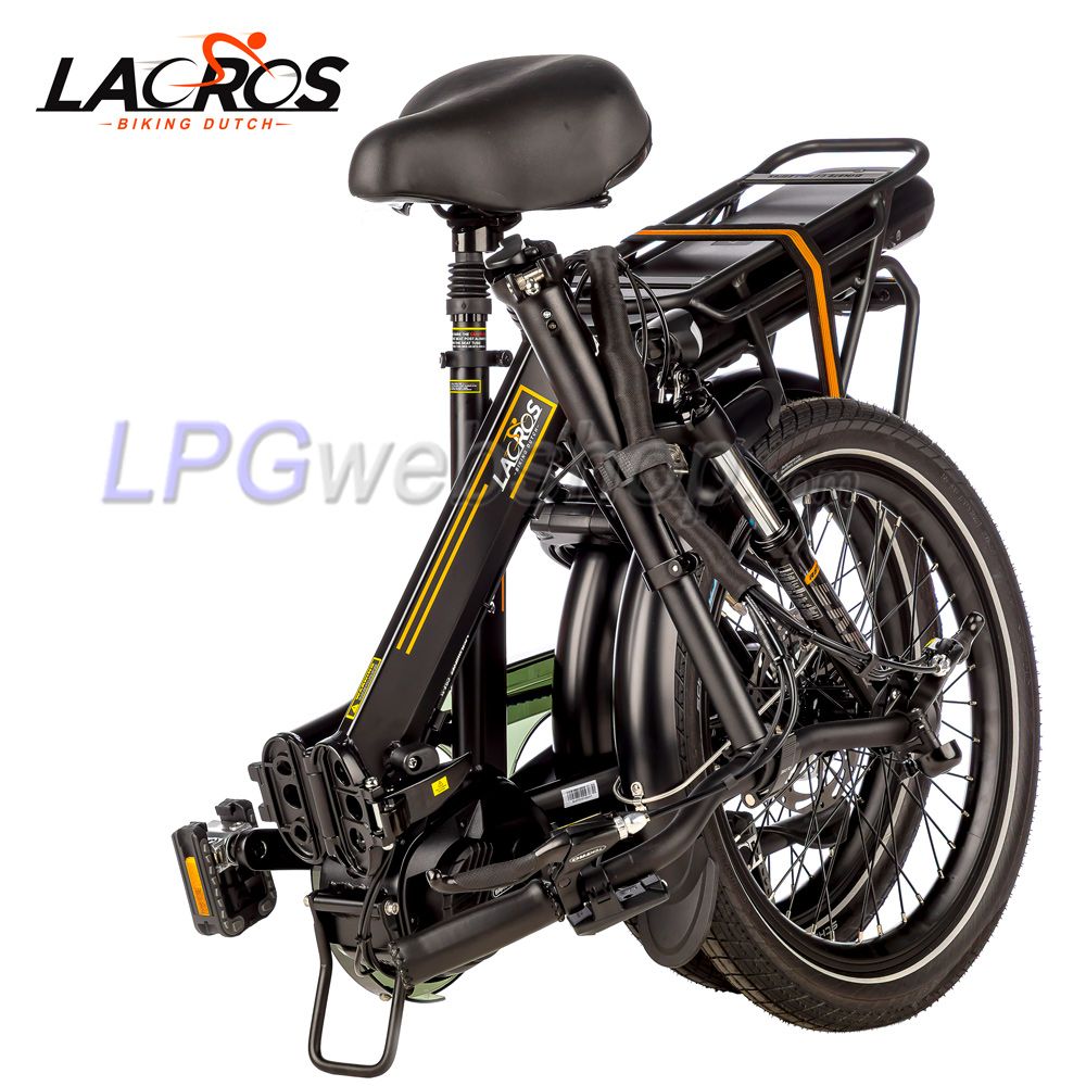 Bicicleta elétrica dobrável Lacros Scamper S600 M410 com correia, Preta Bicicleta elétrica dobrável Lacros Scamper S600 M410 com correia, Preta