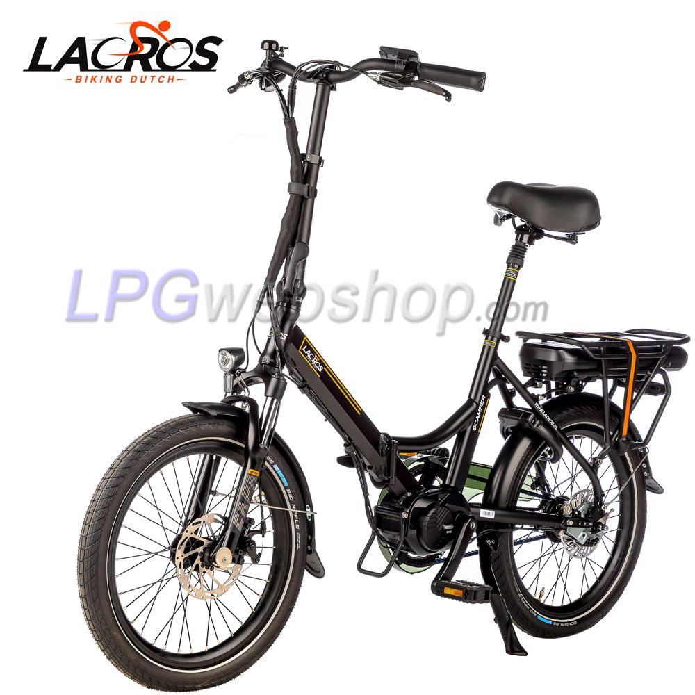 Bicicleta elétrica dobrável Lacros Scamper S600 M410 com correia, Preta Bicicleta elétrica dobrável Lacros Scamper S600 M410 com correia, Preta
