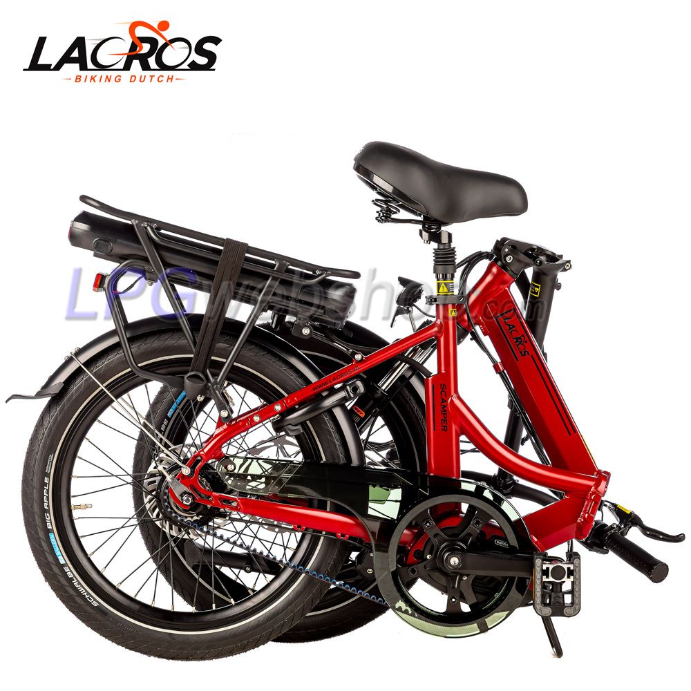 Bicicleta elétrica dobrável Lacros Scamper S600 M410 com correia, Vermelha Bicicleta elétrica dobrável Lacros Scamper S600 M410 com correia, Vermelha