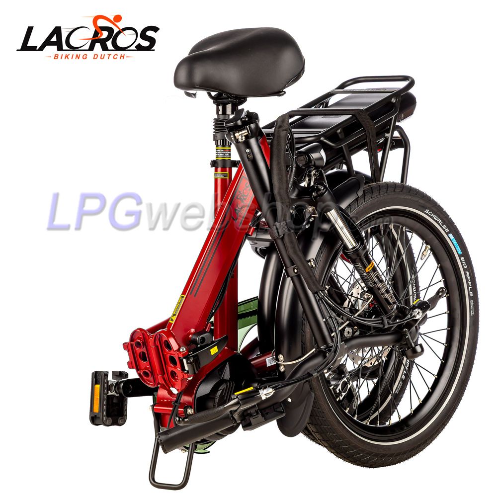 Bicicleta elétrica dobrável Lacros Scamper S600 M410 com correia, Vermelha Bicicleta elétrica dobrável Lacros Scamper S600 M410 com correia, Vermelha