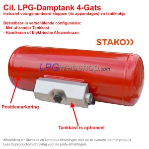 STAKO Cil. LPG-Tank Dampgas 85L (Ø360x944) Liggend 4-gats 67R incl. appendages - Camper kooktank