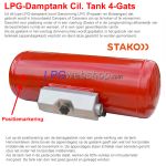 STAKO Cil. LPG-Tank Dampgas 70L (Ø360x789) Liggend 4-gats 67R incl. appendages - Camper kooktank