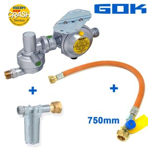 GOK DriveOne Gas Pressure Regulator Set Horizontal with Crash Sensor + Gas Filter + High-Pressure Hose G.12 (Shell)