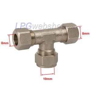 Raccordo a T per tubo GPL 8x10x8mm con anello di compressione + dado di raccordo (07-748-08)