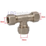 Conexão em T para tubo de GLP 8x10x8mm com anel de compressão + porca de união (07-748-08)