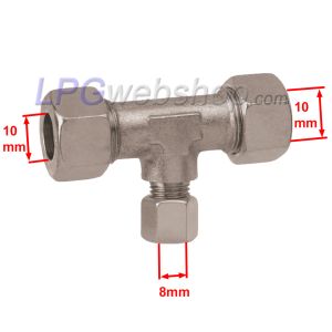 Conexão em T para tubo de GLP 10x8x10mm com anel de compressão + porca de união (07-763-00)