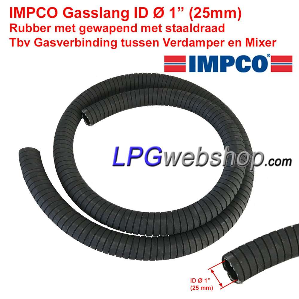 Manguera de gas IMPCO de 25 mm (1 pulgada) por metro para conexión de gas entre Reductor y Mezclador Manguera de gas IMPCO de 25 mm (1 pulgada) por metro para conexión de gas entre Reductor y Mezclador