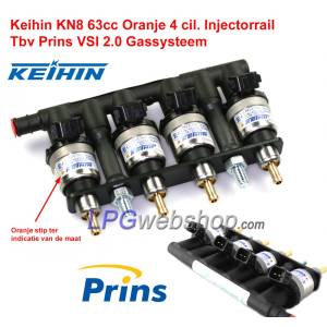 LPG Injectorrail Keihin KN8 Oranje 4x Injector Oranje 63cc - Prins VSI - Eurogas Omegas