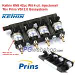 Riel de inyectores Keihin de 4 cilindros KN8 blanco, 42 cc, 4 inyectores - GLP Prins VSI - Eurogas Omegas