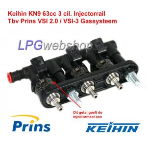 Riel de inyectores Keihin de 3 cilindros KN9, tamaño 63 cc (naranja), GLP/GNC para Prins VSI 2.0/VSI-3