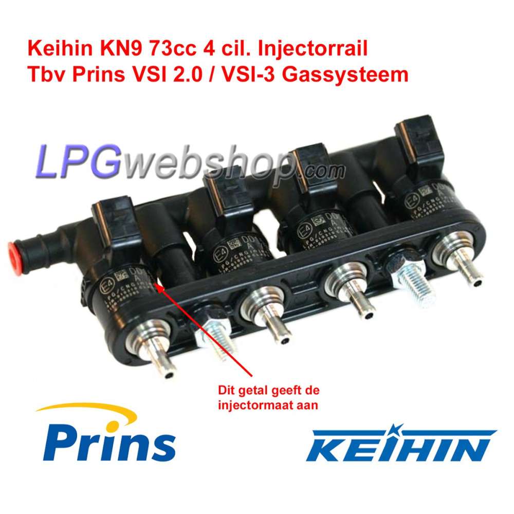 Keihin LPG/CNG 4 cyl. Injector rail KN9 size 73cc Prins VSI 2.0/VSI3