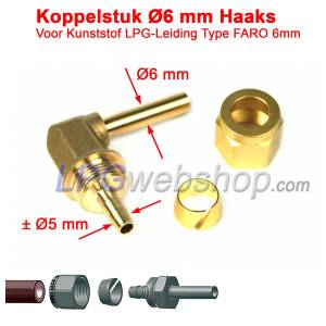 FARO Coupling piece Ø6 mm Angled 90° for Plastic LPG Pipe KF-0001 / Transfer Oil 1841 / Faro 6mm