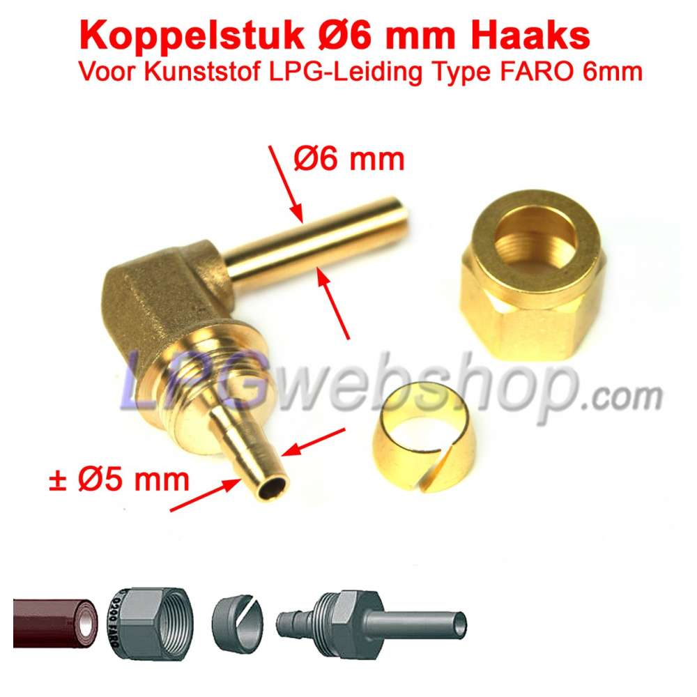 FARO Coupling piece Ø6 mm Angled 90° for Plastic LPG Pipe KF-0001 / Transfer Oil 1841 / Faro 6mm FARO Coupling piece Ø6 mm Angled 90° for Plastic LPG Pipe KF-0001 / Transfer Oil 1841 / Faro 6mm