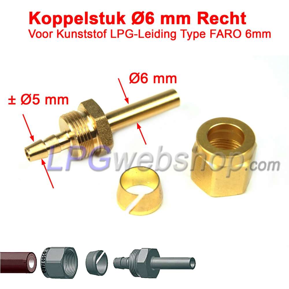 Raccord droit FARO 6 mm Ø 6 mm pour tuyau GPL thermoplastique (Faro 6 mm / KF-0001 / Transfer Oil 1841) Raccord droit FARO 6 mm Ø 6 mm pour tuyau GPL thermoplastique (Faro 6 mm / KF-0001 / Transfer Oil 1841)