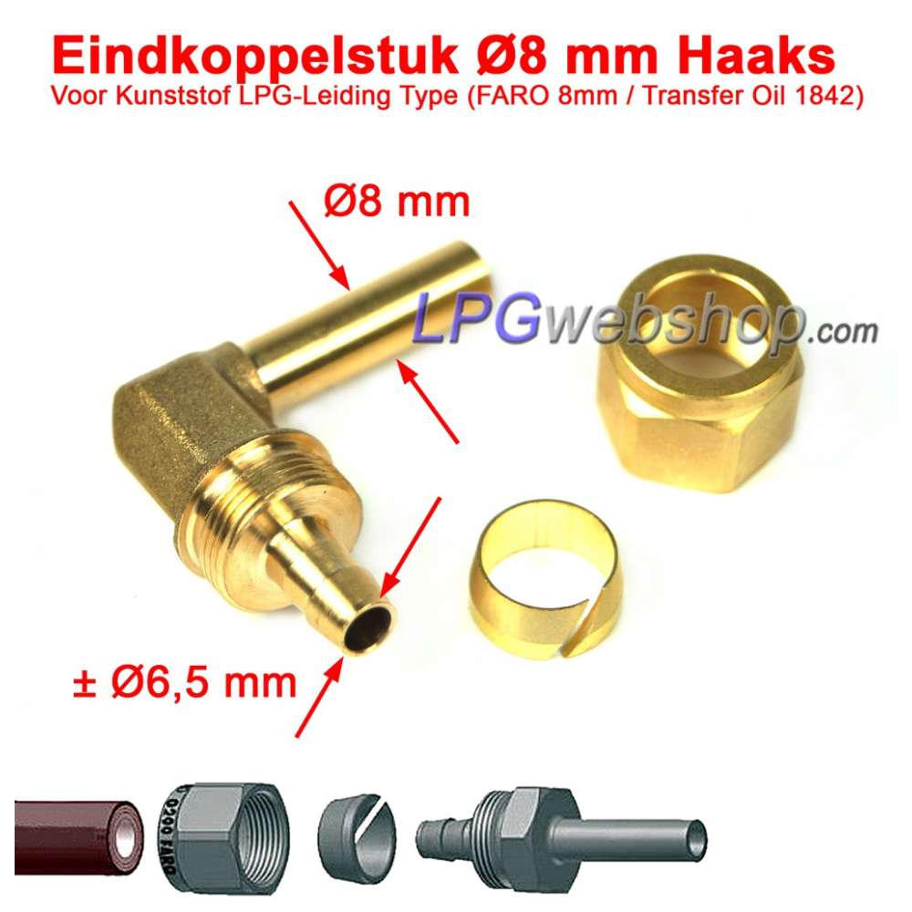 Acoplamiento FARO Ø8mm Ángulo de 90° para tubería de GLP de plástico FARO 8mm / Transferencia de aceite 1842 Acoplamiento FARO Ø8mm Ángulo de 90° para tubería de GLP de plástico FARO 8mm / Transferencia de aceite 1842