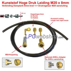 Kunststof Hoge Druk Leiding 4m met M20-koppeling - Tbv verbinding Damptank - Drukregelaar