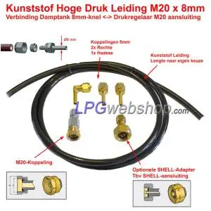 Thermoplastic High Pressure Pipe 4m with M20 coupling - To connect Vapour Tank to Pressure regulator