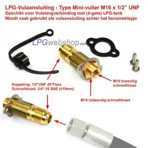 LPG filling connection Mini-filler M16 x 1/2"UNF (19 mm) for LPG filling hose and 4-hole LPG tank