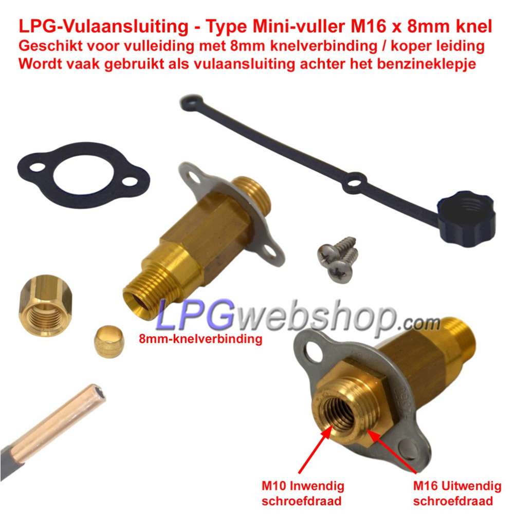 LPG-Vulaansluiting Mini-vuller M16 x 8mm knel tbv LPG-Vulleiding en MultiValve LPG-tank LPG-Vulaansluiting Mini-vuller M16 x 8mm knel tbv LPG-Vulleiding en MultiValve LPG-tank