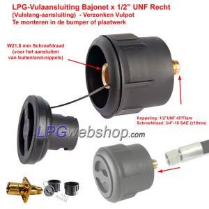 Remplissage GPL Complet à baïonnette (Pays Bas) droite 1/2" UNF (19 mm) + boîtier en plastique