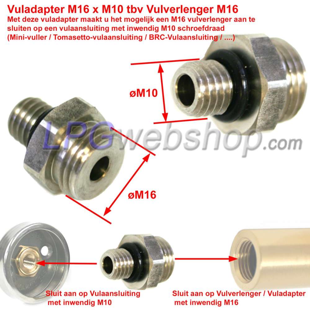 Adaptateur de remplissage M16 x M10 pour raccord de remplissage M10 Adaptateur de remplissage M16 x M10 pour raccord de remplissage M10