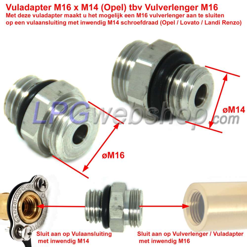 Vuladapter M16 x M14 à déterminer M14-Vulaansluiting (Opel / Lovato / Landi Renzo) Vuladapter M16 x M14 à déterminer M14-Vulaansluiting (Opel / Lovato / Landi Renzo)