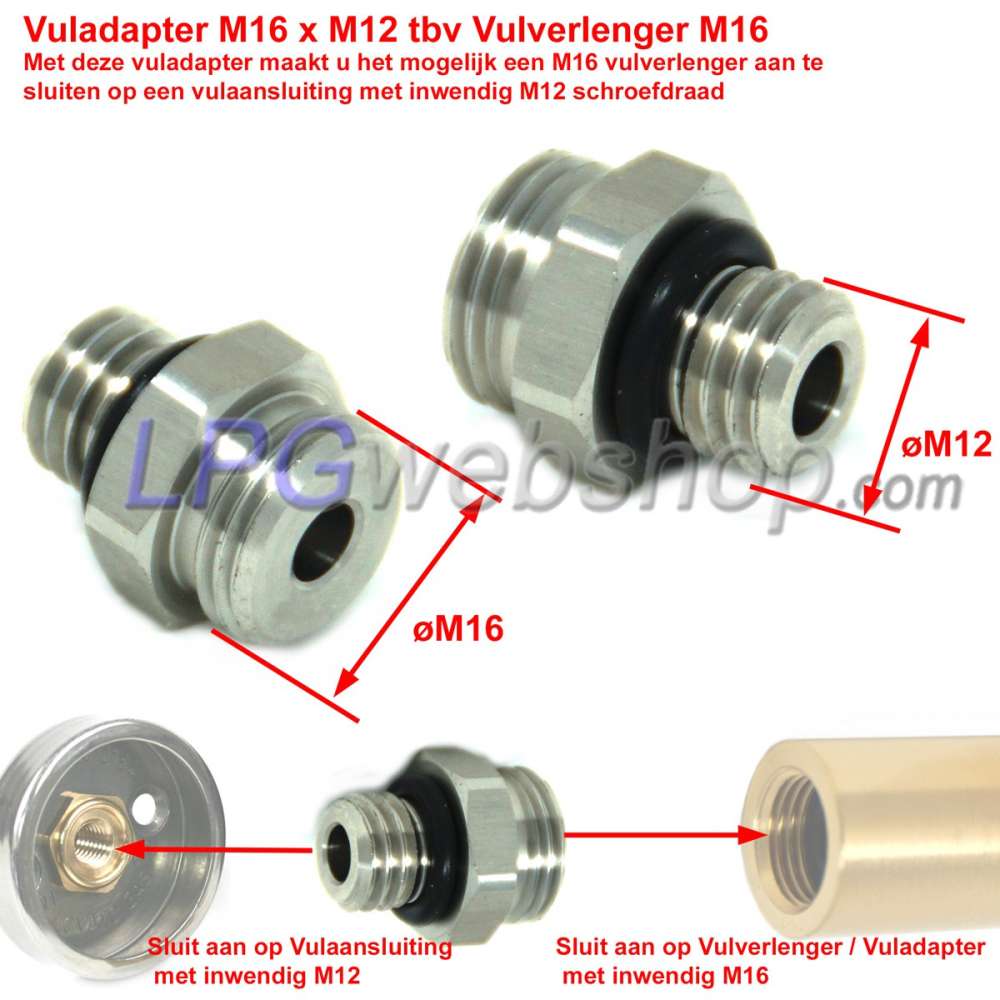 Adaptador de llenado M16 x M12 para conexión de llenado M12 Adaptador de llenado M16 x M12 para conexión de llenado M12