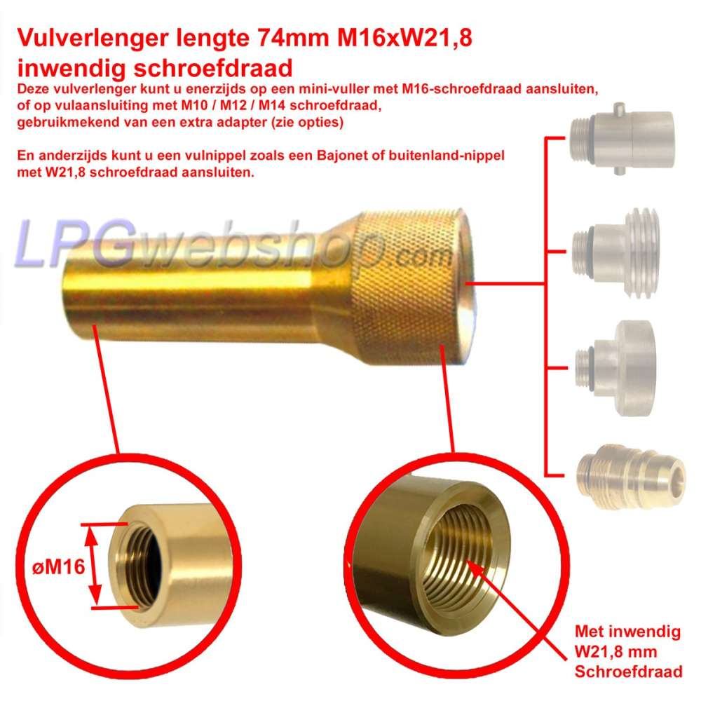 Füllverlängerungslänge 74 mm M16xW21,8 Innengewinde für Mini-Füller Füllverlängerungslänge 74 mm M16xW21,8 Innengewinde für Mini-Füller