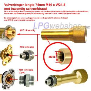 Comprimento do extensor de enchimento 74mm Rosca interna M16xW21,8 para Mini enchimento