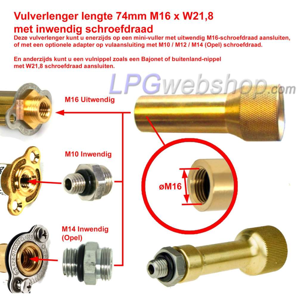 Rallonge de remplissage longueur 74 mm filetage intérieur M16 x L21,8 pour mini-remplissage Rallonge de remplissage longueur 74 mm filetage intérieur M16 x L21,8 pour mini-remplissage