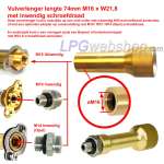 Vulverlenger lengte 74mm M16xW21,8 inwendig schroefdraad tbv Mini-vuller