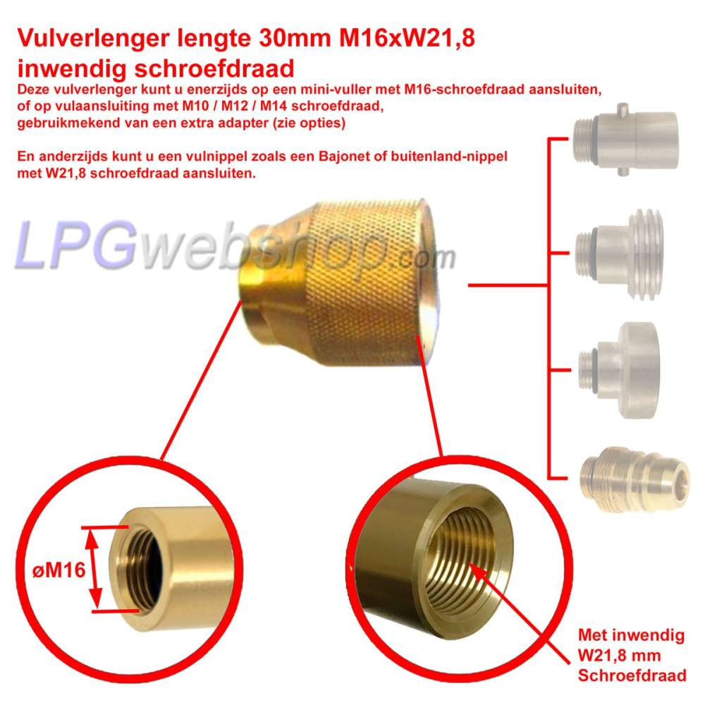 Prolunga di riempimento lunghezza 30 mm M16xW21,8 filettatura interna per Mini riempitivo Prolunga di riempimento lunghezza 30 mm M16xW21,8 filettatura interna per Mini riempitivo