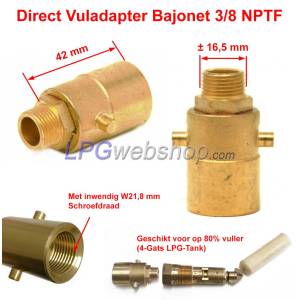 Adaptador de llenado de bayoneta de 3/8" NPT para llenado directo en tope de llenado del 80 %