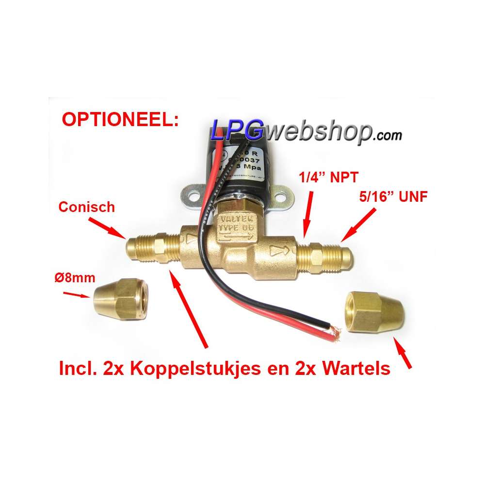 Válvula de cierre de gas LPG Valtek Tipo 06 - para tubería de 8 mm - sin filtro Válvula de cierre de gas LPG Valtek Tipo 06 - para tubería de 8 mm - sin filtro