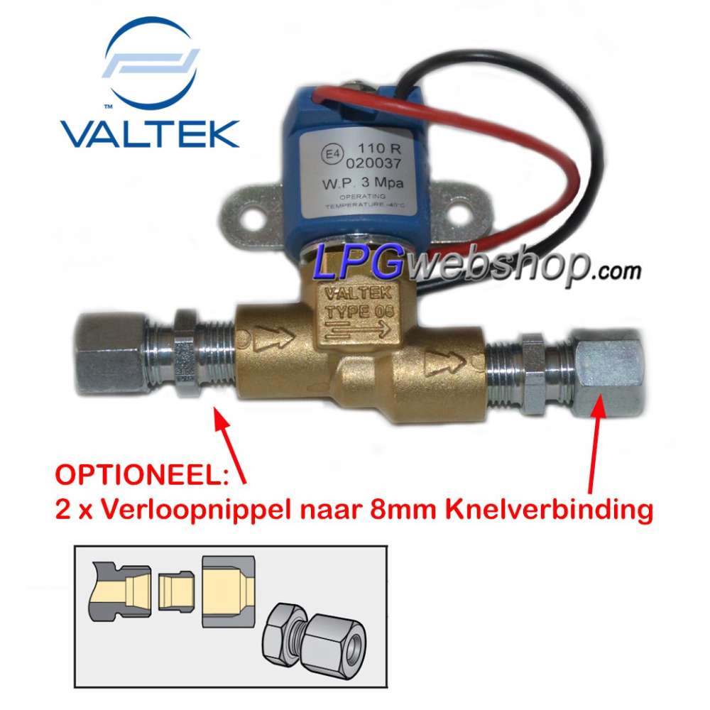 Válvula de cierre de gas LPG Valtek Tipo 06 - para tubería de 8 mm - sin filtro Válvula de cierre de gas LPG Valtek Tipo 06 - para tubería de 8 mm - sin filtro
