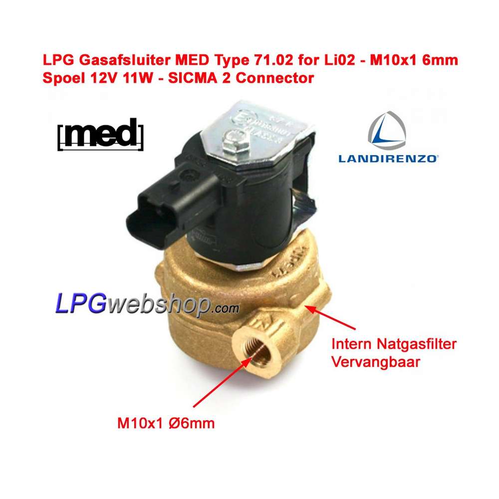 LPG Gasafsluiter MED Type 71 - 6mm - Voor Landi Renzo Li02 verdamper LPG Gasafsluiter MED Type 71 - 6mm - Voor Landi Renzo Li02 verdamper