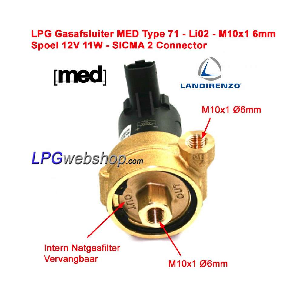 LPG Gasafsluiter MED Type 71 - 6mm - Voor Landi Renzo Li02 verdamper LPG Gasafsluiter MED Type 71 - 6mm - Voor Landi Renzo Li02 verdamper