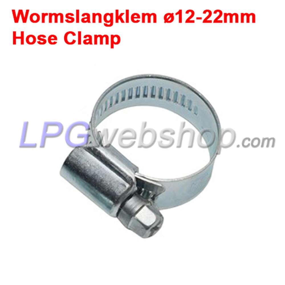 Worm slangklem Ø12-22mm Breedte 9mm voor afdichting gasslang Worm slangklem Ø12-22mm Breedte 9mm voor afdichting gasslang