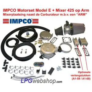 IMPCO LPG Engine Conversion Kit Model E Reducer + 425 Mixer with Arm next to carburettor