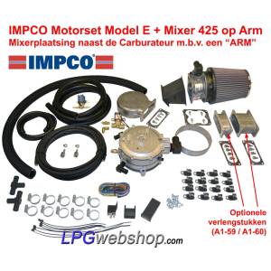 Kit de conversión de motor a GLP IMPCO Modelo E Reductor + Mezclador 425 con brazo junto al carburador