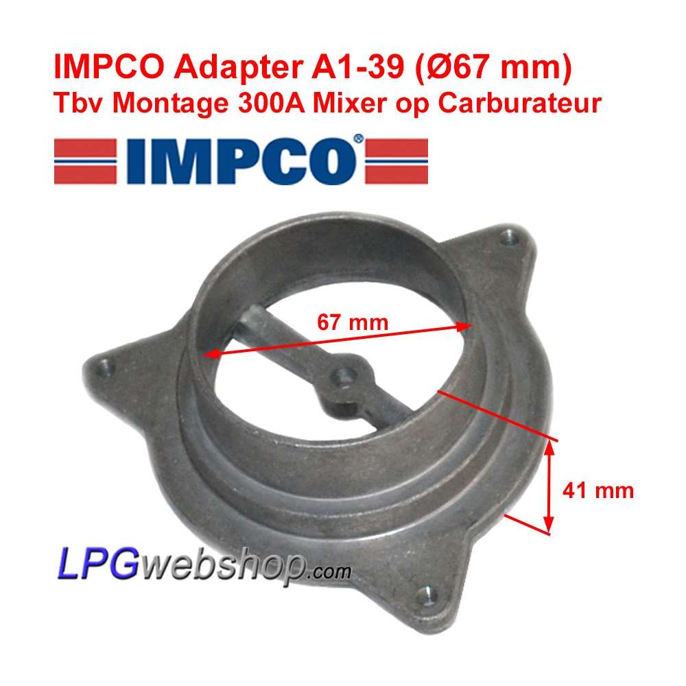 IMPCO A1-39 adapter Ø67mm for 300A gas mixer Direct installation on carburettor IMPCO A1-39 adapter Ø67mm for 300A gas mixer Direct installation on carburettor