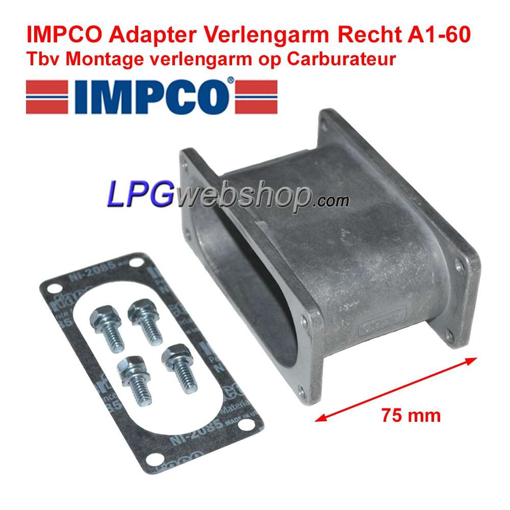 Adaptateur IMPCO A1-60 Unidapt : Pièce de bras droite 75 mm pour bras d'extension Adaptateur IMPCO A1-60 Unidapt : Pièce de bras droite 75 mm pour bras d'extension