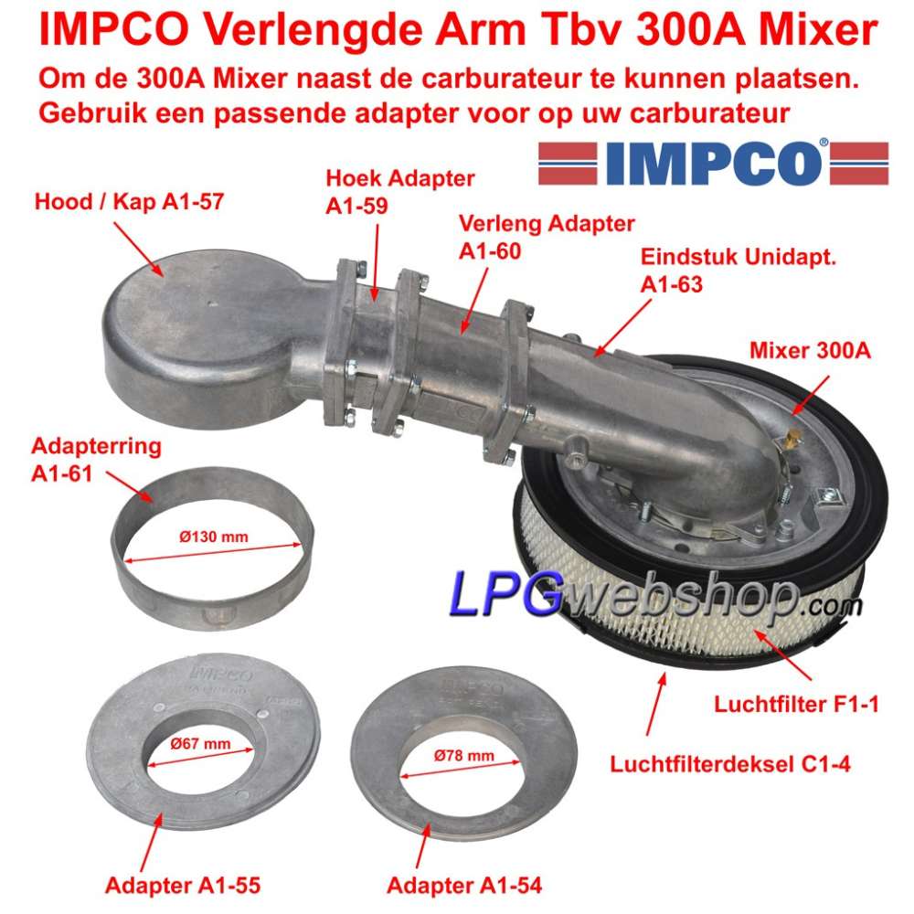 Adaptador IMPCO A1-59 Unidapt: Pieza de brazo angular de 35 mm para brazo de extensión Adaptador IMPCO A1-59 Unidapt: Pieza de brazo angular de 35 mm para brazo de extensión